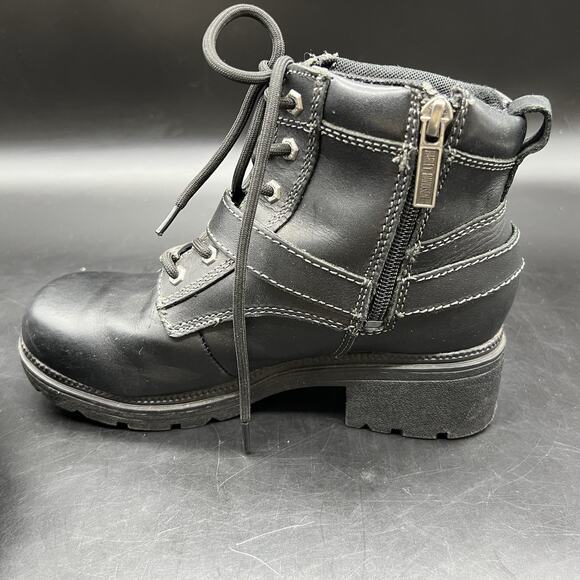 Harley Davidson Womens Size 6M Tegan Lace Up Leather Boots D84424 Black - Picture 7 of 15